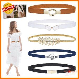 5-Pack Stretch Skinny Belts for Women, Elastic Waist Bands for Dresses